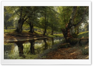 A Stream and a Deer painting by Peder Mork Monsted Ultra HD Wallpaper for 4K UHD Widescreen desktop, tablet & smartphone