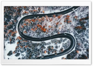 Aerial View Winding Mountain Road, Early Winter Ultra HD Wallpaper for 4K UHD Widescreen desktop, tablet & smartphone