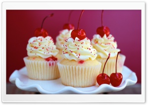 Almond Cherry Cupcakes Ultra HD Wallpaper for 4K UHD Widescreen desktop, tablet & smartphone