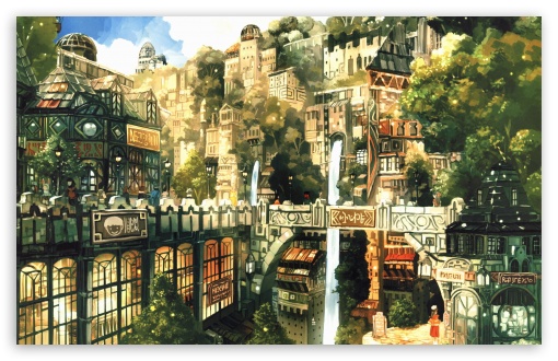 Anime City Painting Ultra HD Desktop Background Wallpaper for : Widescreen  & UltraWide Desktop & Laptop : Tablet : Smartphone