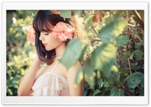 Asian Girl, Flower, Leaves Ultra HD Wallpaper for 4K UHD Widescreen desktop, tablet & smartphone