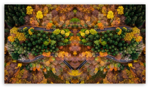 Autumn Symetric Drone Shot Ultra HD Desktop Background Wallpaper for :  Widescreen & UltraWide Desktop & Laptop : Multi Display, Dual Monitor :  Tablet : Smartphone