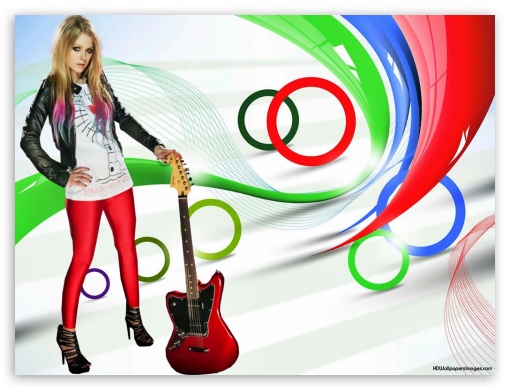 Avril Lavigne with Rock n Roll Guitar UltraHD Wallpaper for Standard 4:3 Fullscreen UXGA XGA SVGA ; iPad 1/2/Mini ; Mobile 4:3 - UXGA XGA SVGA ;