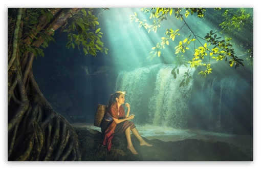 Beautiful Asian Girl, Rainforest, Waterfall Ultra HD Desktop Background  Wallpaper for 4K UHD TV : Widescreen & UltraWide Desktop & Laptop : Tablet  : Smartphone