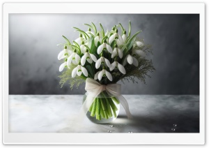 Beautiful Fresh Spring Snowdrops Flowers Bouquet in a Glass Vase Ultra HD Wallpaper for 4K UHD Widescreen desktop, tablet & smartphone