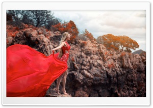 Beautiful Girl in a Red Dress, Wind Ultra HD Wallpaper for 4K UHD Widescreen desktop, tablet & smartphone