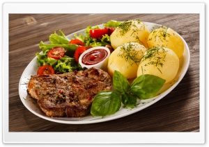 Beef Steak with Boiled Potatoes Ultra HD Wallpaper for 4K UHD Widescreen desktop, tablet & smartphone