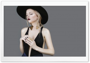 Blonde Girl, Burgundy Lips, Hat, Black Nails Ultra HD Wallpaper for 4K UHD Widescreen desktop, tablet & smartphone