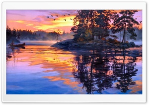 Boating Sunset Painting Ultra HD Wallpaper for 4K UHD Widescreen desktop, tablet & smartphone