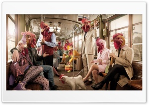 Chicken people riding the train Ultra HD Wallpaper for 4K UHD Widescreen desktop, tablet & smartphone