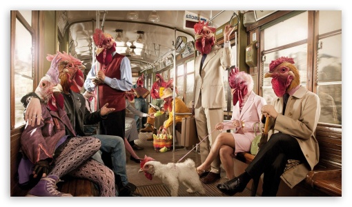 Chicken people riding the train UltraHD Wallpaper for 8K UHD TV 16:9 Ultra High Definition 2160p 1440p 1080p 900p 720p ;