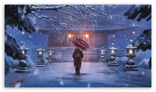 Falling Snow Night Art UltraHD Wallpaper for UltraWide 21:9 24:10 ; 8K UHD TV 16:9 Ultra High Definition 2160p 1440p 1080p 900p 720p ; UHD 16:9 2160p 1440p 1080p 900p 720p ; Mobile 16:9 - 2160p 1440p 1080p 900p 720p ;