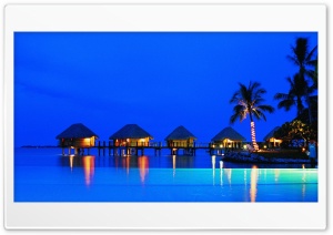 Fantastic Bungalow Resort At Night Ultra HD Wallpaper for 4K UHD Widescreen desktop, tablet & smartphone