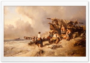 Fisherwomen On The Shore Ultra HD Wallpaper for 4K UHD Widescreen desktop, tablet & smartphone