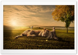 Friendship between a Lion and a Child Ultra HD Wallpaper for 4K UHD Widescreen desktop, tablet & smartphone
