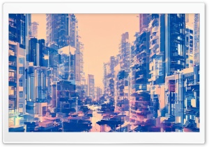 Futuristic City Drawing in the Style of Aenami Ultra HD Wallpaper for 4K UHD Widescreen desktop, tablet & smartphone