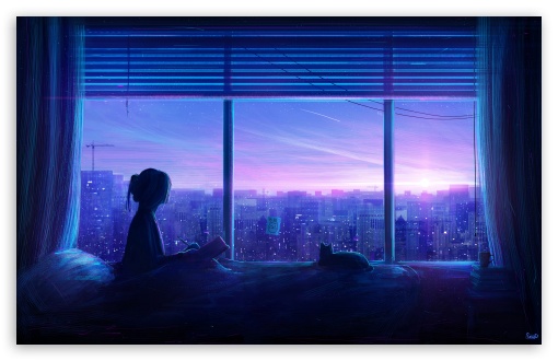 Girl And Cat Illustration Ultra Hd Desktop Background Wallpaper
