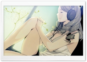 Girl Listening To Music, Manga Ultra HD Wallpaper for 4K UHD Widescreen desktop, tablet & smartphone