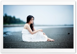 Girl Sitting On The Beach Ultra HD Wallpaper for 4K UHD Widescreen desktop, tablet & smartphone