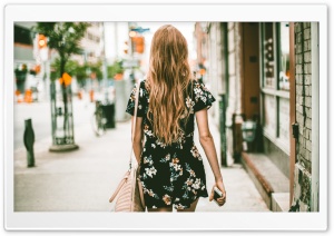 Girl Wearing a Short Dress, Walking, City Ultra HD Wallpaper for 4K UHD Widescreen desktop, tablet & smartphone