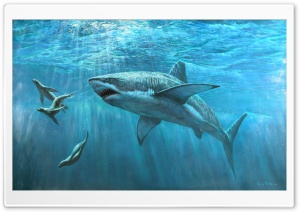 Great White Shark Painting Ultra HD Wallpaper for 4K UHD Widescreen desktop, tablet & smartphone