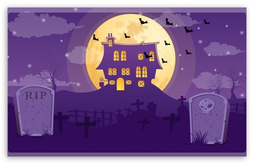 Halloween Night, Full Moon, Haunted House, Graveyard UltraHD Wallpaper for Wide 16:10 5:3 Widescreen WHXGA WQXGA WUXGA WXGA WGA ; 8K UHD TV 16:9 Ultra High Definition 2160p 1440p 1080p 900p 720p ; Mobile 5:3 16:9 - WGA 2160p 1440p 1080p 900p 720p ;