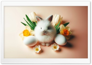 Happy Easter 2024, Easter Holidays 2024, Funny, Fluffy Bunny, Easter Eggs, Daffodils Ultra HD Wallpaper for 4K UHD Widescreen desktop, tablet & smartphone