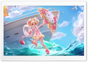 Hello Kitty Girl, Summertime, Drawing Ultra HD Wallpaper for 4K UHD Widescreen desktop, tablet & smartphone