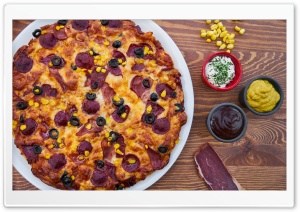 Homemade Salami Pizza Ultra HD Wallpaper for 4K UHD Widescreen desktop, tablet & smartphone