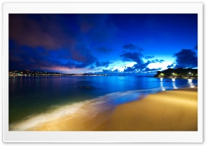 Horizon, town, shore, lights, sky Ultra HD Wallpaper for 4K UHD Widescreen desktop, tablet & smartphone
