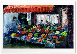 Italian Vegetable Stall Oil Painting Tuscany Ultra HD Wallpaper for 4K UHD Widescreen desktop, tablet & smartphone