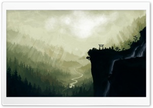 Japanese Waterfall Painting Ultra HD Wallpaper for 4K UHD Widescreen desktop, tablet & smartphone