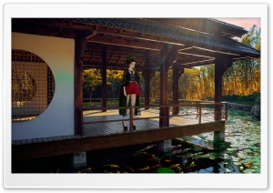 Japanese Woman, Koi Fish Pond, Asia Ultra HD Wallpaper for 4K UHD Widescreen desktop, tablet & smartphone