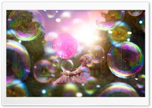 Kid Girl Bubbles World Style 2015 design by Tony Kokhan Ultra HD Wallpaper for 4K UHD Widescreen desktop, tablet & smartphone