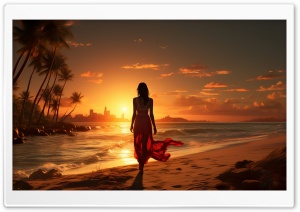 Lady Watching The Sunset Alone Ultra HD Wallpaper for 4K UHD Widescreen desktop, tablet & smartphone