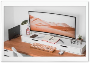 LG Ultrawide Curved Monitor, Keyboard, Computer Desk Design Ultra HD Wallpaper for 4K UHD Widescreen desktop, tablet & smartphone
