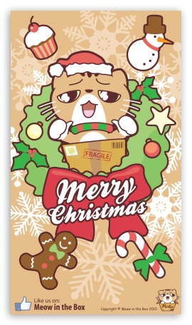 Meolo Christmas Mobile Version - Meow in the Box UltraHD Wallpaper for Mobile 16:9 - 2160p 1440p 1080p 900p 720p ;