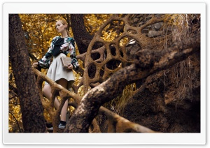 Model, Short Skirt Trouser, Floral Print Blouse, Autumn Outfit Ultra HD Wallpaper for 4K UHD Widescreen desktop, tablet & smartphone