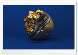 Nike Sports Shoes, Cool Golden Ball, Blue Background Ultra HD Wallpaper for 4K UHD Widescreen desktop, tablet & smartphone