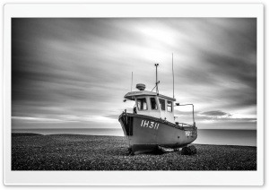 Old Fishing Boat, Beach, Black and White Ultra HD Wallpaper for 4K UHD Widescreen desktop, tablet & smartphone