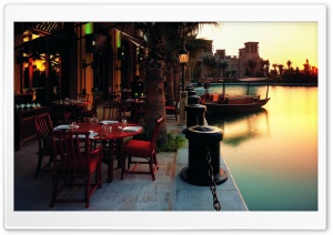 Outdoor Restaurant At Sunset Ultra HD Wallpaper for 4K UHD Widescreen desktop, tablet & smartphone