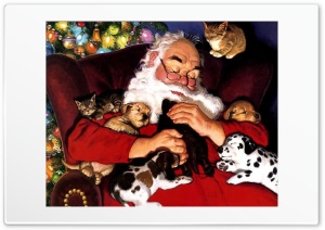 Santa and Puppies Ultra HD Wallpaper for 4K UHD Widescreen desktop, tablet & smartphone