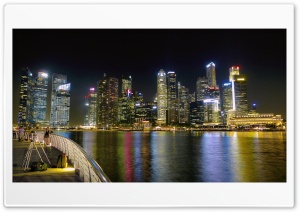 Singapore River Night Scene Ultra HD Wallpaper for 4K UHD Widescreen desktop, tablet & smartphone