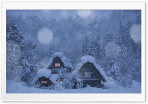 Snowy Chalets, Forest Trees, Winter Ultra HD Wallpaper for 4K UHD Widescreen desktop, tablet & smartphone