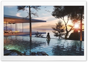 Summer, Sunset, Girl, Pool Ultra HD Wallpaper for 4K UHD Widescreen desktop, tablet & smartphone