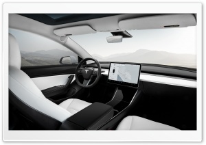 Tesla Model 3 Electric Car - White Interior Ultra HD Wallpaper for 4K UHD Widescreen desktop, tablet & smartphone