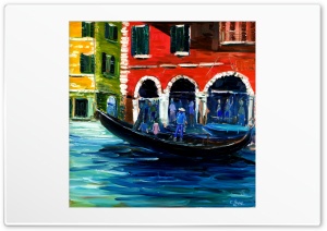 Venice Gondola Oil Painting Ultra HD Wallpaper for 4K UHD Widescreen desktop, tablet & smartphone