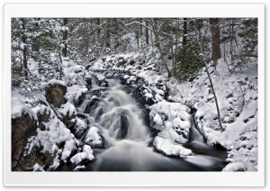 Waterfall In Snowy Forest Exposure Ultra HD Wallpaper for 4K UHD Widescreen desktop, tablet & smartphone