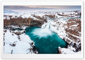 Winter, Aldeyjarfoss Waterfall, Iceland, Europe Ultra HD Wallpaper for 4K UHD Widescreen desktop, tablet & smartphone