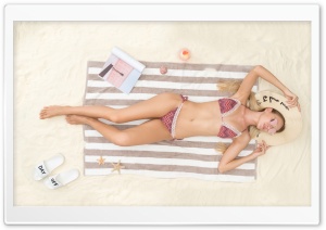 Woman Beach Sunbathe, Summer Holiday Ultra HD Wallpaper for 4K UHD Widescreen desktop, tablet & smartphone